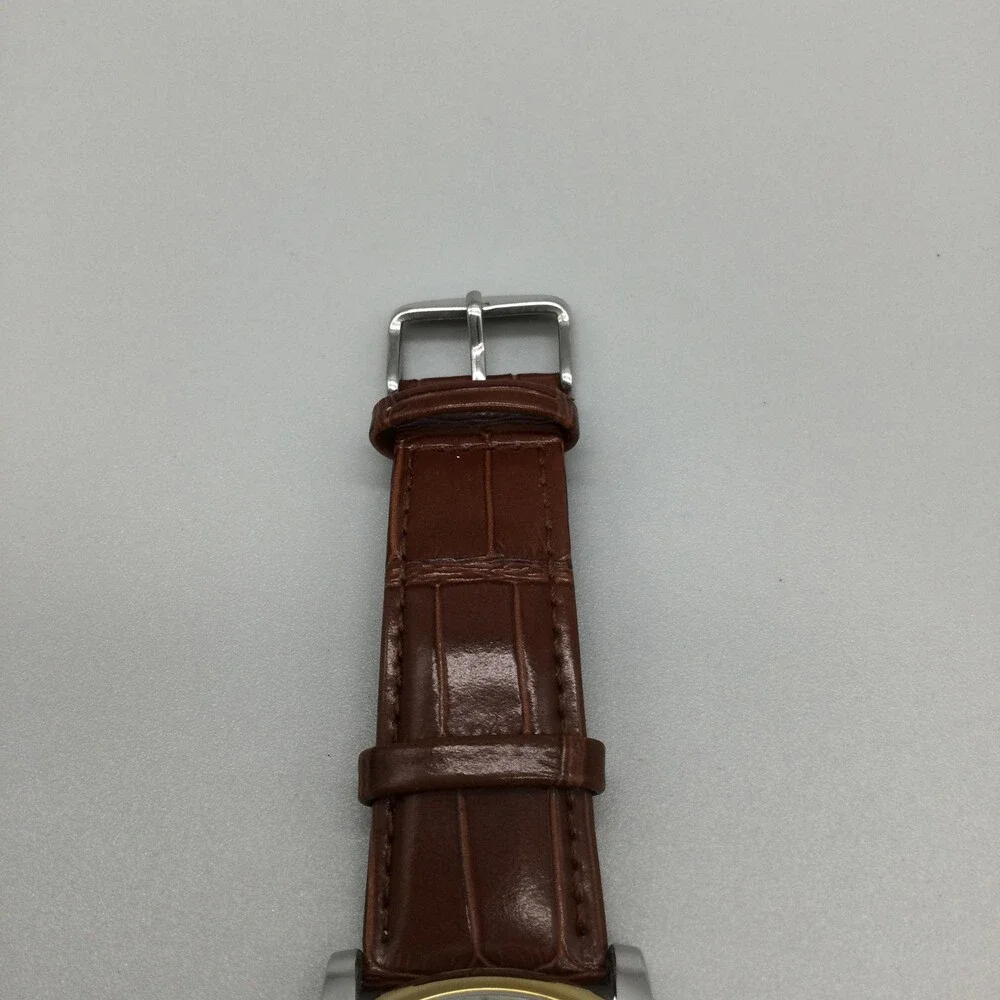 Winner Mens Watch 44mm Silver Tone 24 Hour Automatic Date Brown Leather TM142